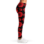 Red And Black Carnation Pattern Print Women's Leggings