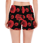 Red And Black Carnation Pattern Print Women's Split Running Shorts