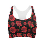 Red And Black Carnation Pattern Print Women's Sports Bra