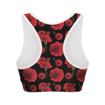 Red And Black Carnation Pattern Print Women's Sports Bra