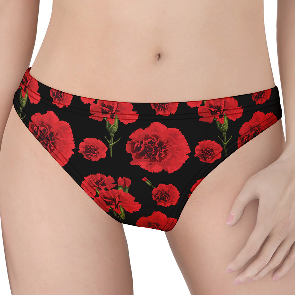 Red And Black Carnation Pattern Print Women's Thong