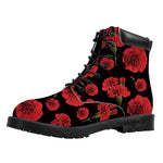 Red And Black Carnation Pattern Print Work Boots