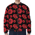 Red And Black Carnation Pattern Print Zip Sleeve Bomber Jacket
