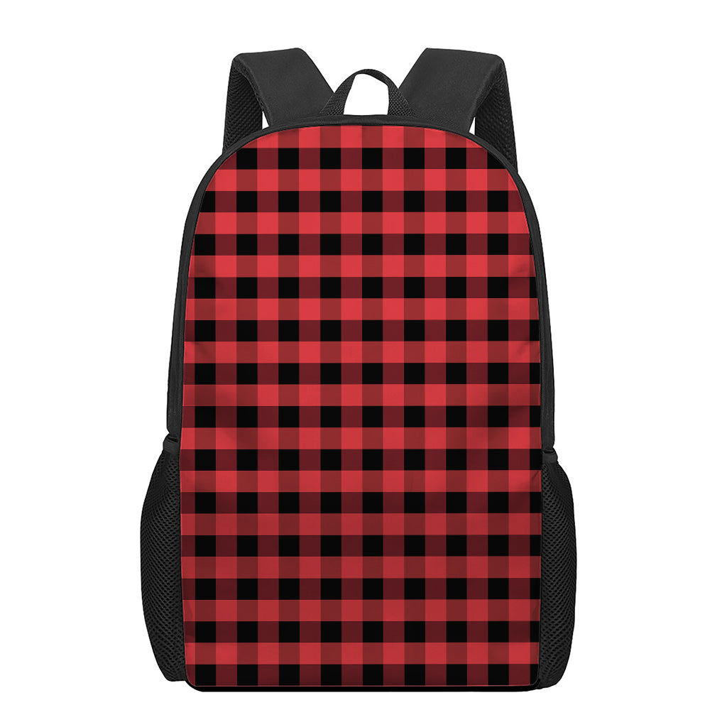 Red And Black Check Pattern Print 17 Inch Backpack