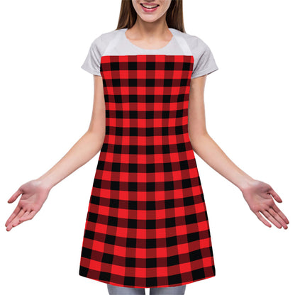 Red And Black Check Pattern Print Adjustable Apron