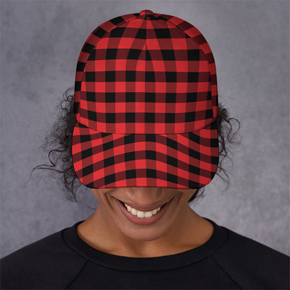 Red And Black Check Pattern Print Baseball Cap