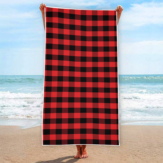Red And Black Check Pattern Print Beach Towel