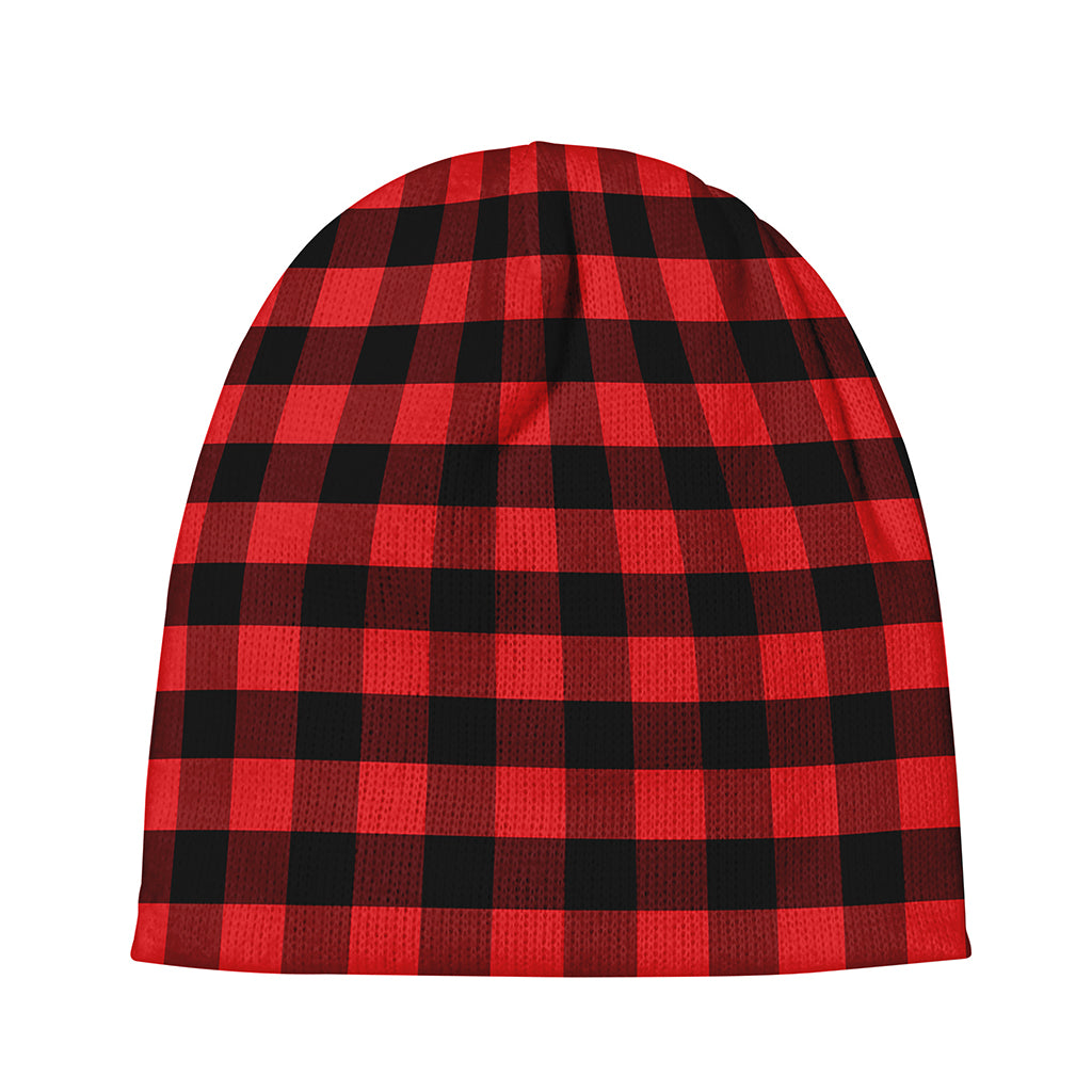 Red And Black Check Pattern Print Beanie