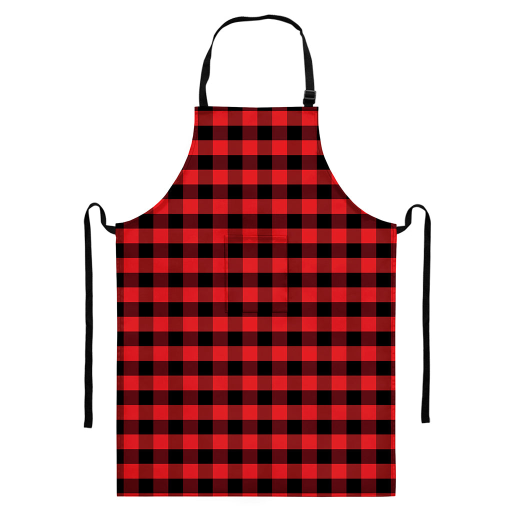 Red And Black Check Pattern Print Bib Apron With Pocket