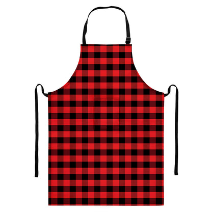 Red And Black Check Pattern Print Bib Apron With Pocket