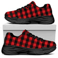 Red And Black Check Pattern Print Black Chunky Shoes