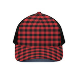 Red And Black Check Pattern Print Black Mesh Trucker Cap