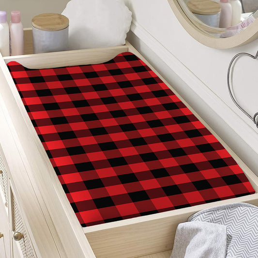 Red And Black Check Pattern Print Changing Pad Cover