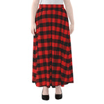 Red And Black Check Pattern Print Chiffon Maxi Skirt