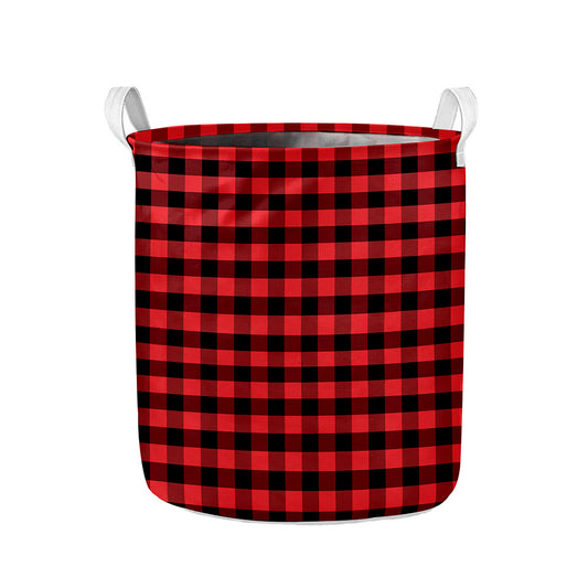 Red And Black Check Pattern Print Collapsible Laundry Basket