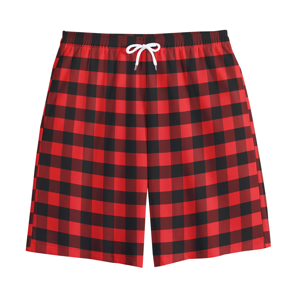 Red And Black Check Pattern Print Cotton Shorts