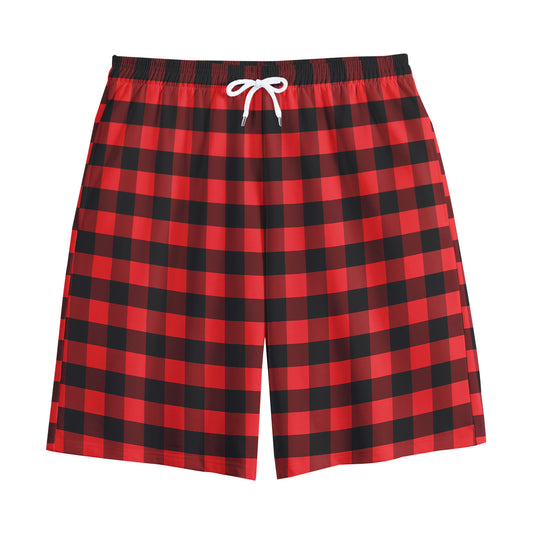 Red And Black Check Pattern Print Cotton Shorts