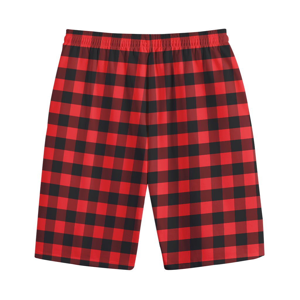 Red And Black Check Pattern Print Cotton Shorts