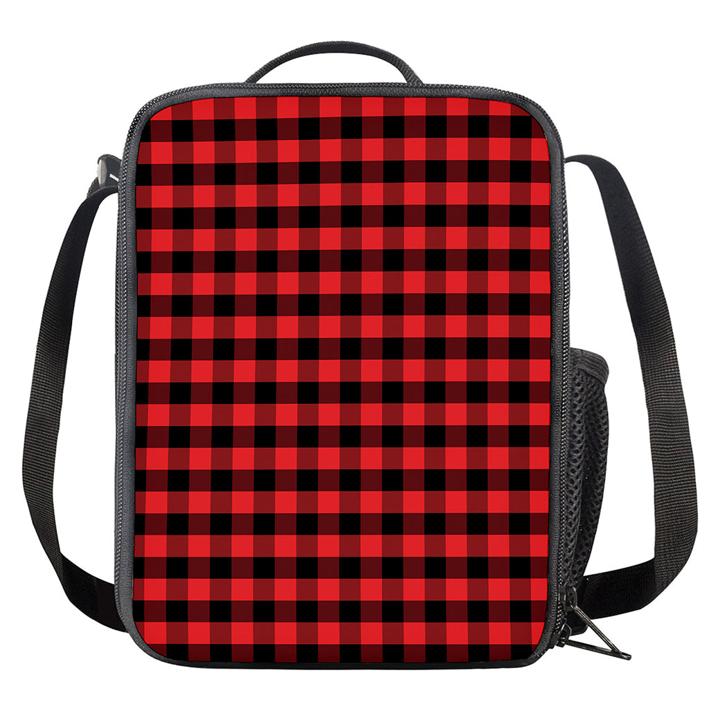 Red And Black Check Pattern Print Crossbody Lunch Bag