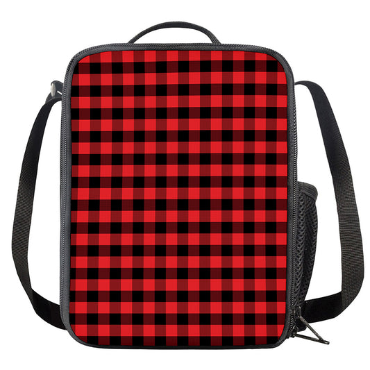 Red And Black Check Pattern Print Crossbody Lunch Bag