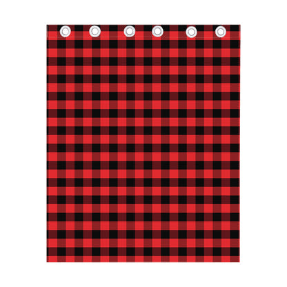 Red And Black Check Pattern Print Curtain