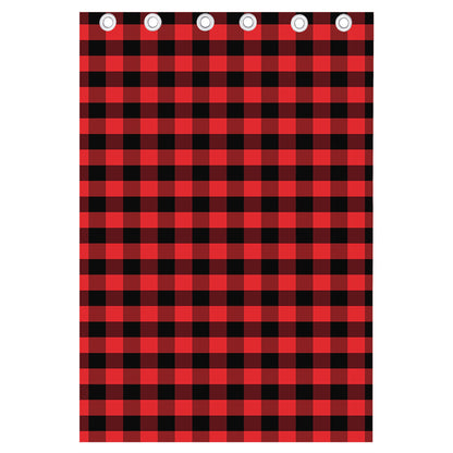 Red And Black Check Pattern Print Curtain