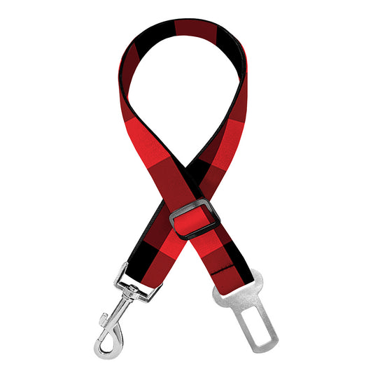 Red And Black Check Pattern Print Dog Seat Belt
