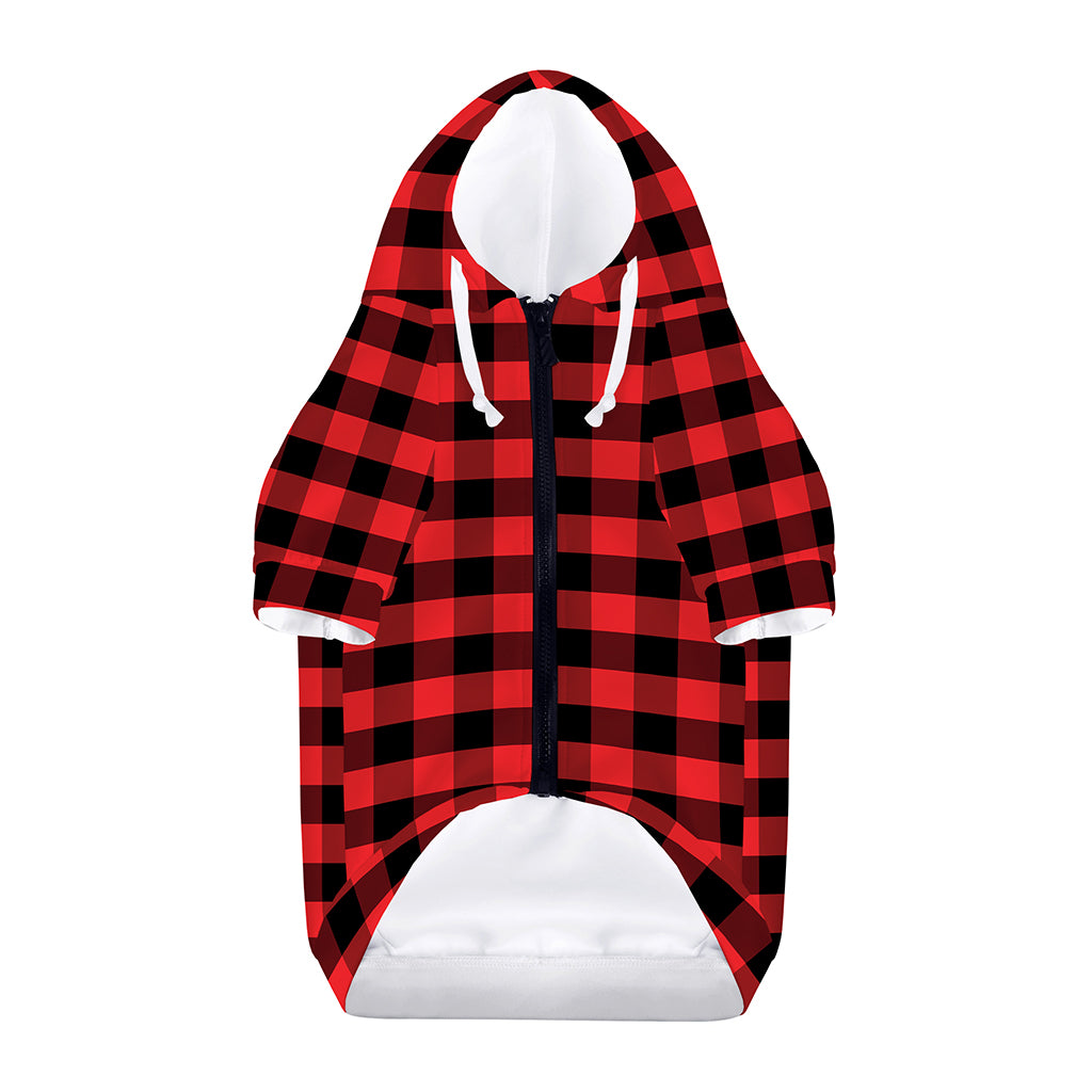 Red And Black Check Pattern Print Dog Zip Up Hoodie