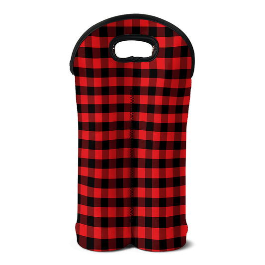 Red And Black Check Pattern Print Double Neoprene Wine Tote