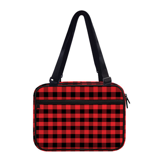 Red And Black Check Pattern Print Double Strap Bible Bag