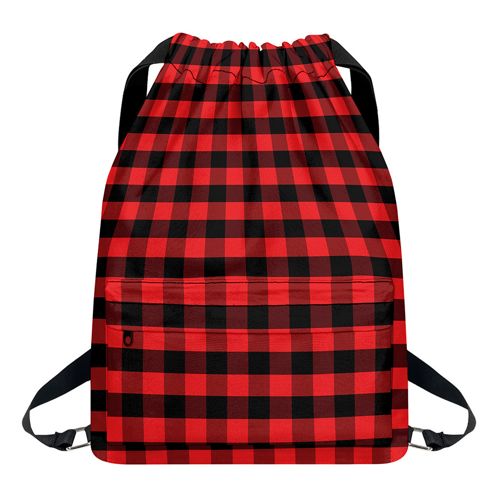 Red And Black Check Pattern Print Drawstring Backpack