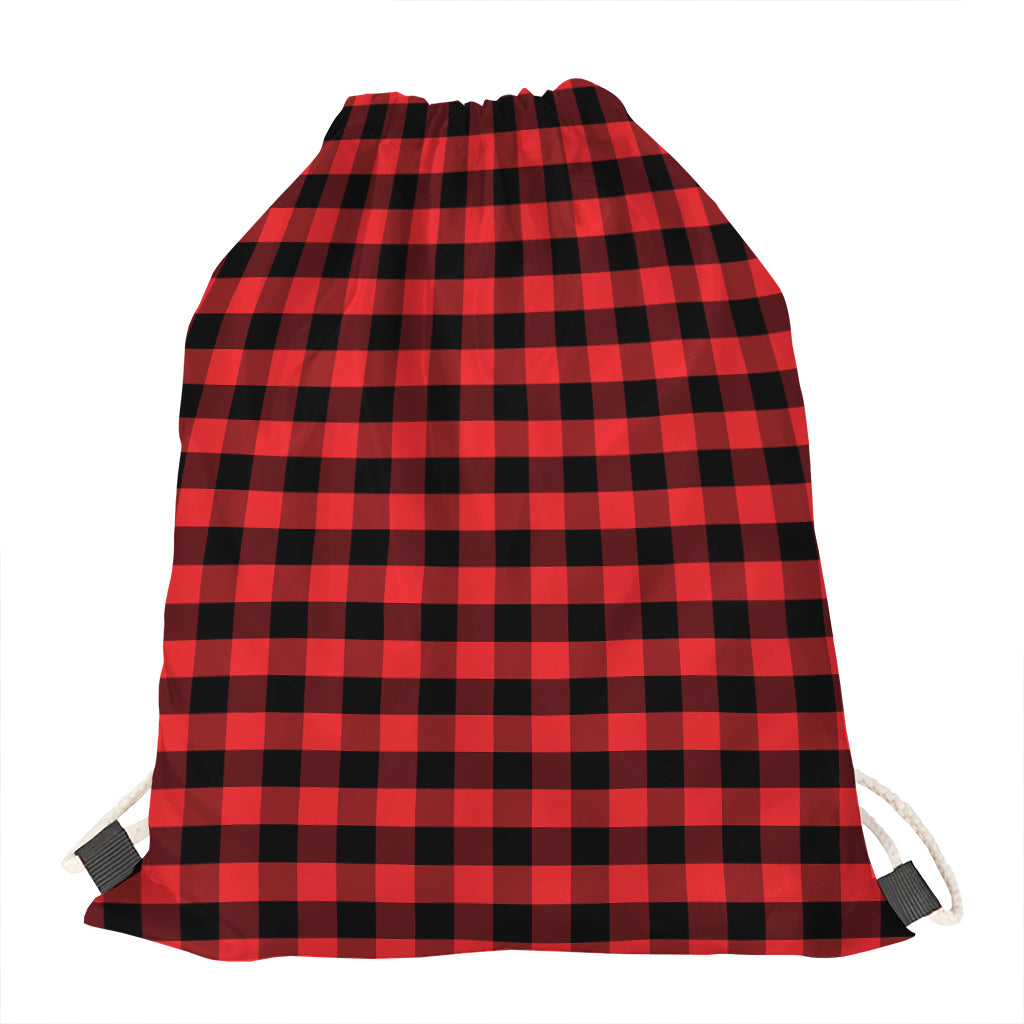 Red And Black Check Pattern Print Drawstring Bag