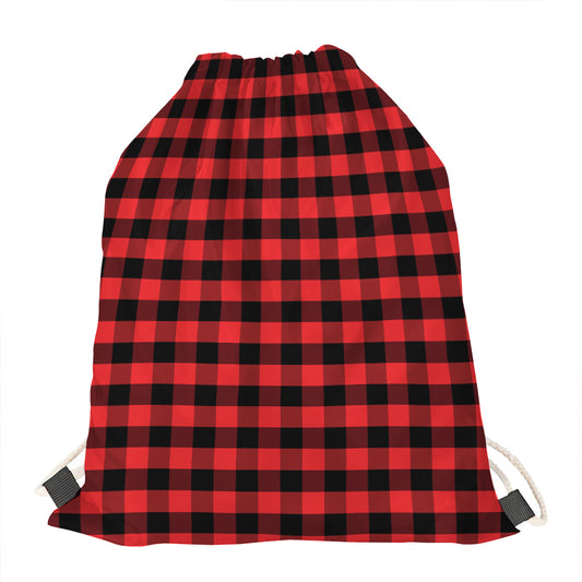 Red And Black Check Pattern Print Drawstring Bag
