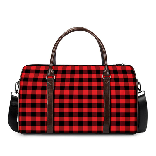 Red And Black Check Pattern Print Duffle Bag
