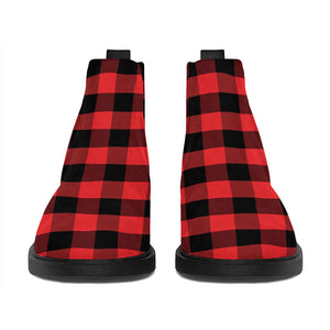 Red And Black Check Pattern Print Flat Ankle Boots