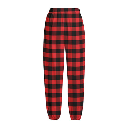 Red And Black Check Pattern Print Fleece Lined Knit Pants