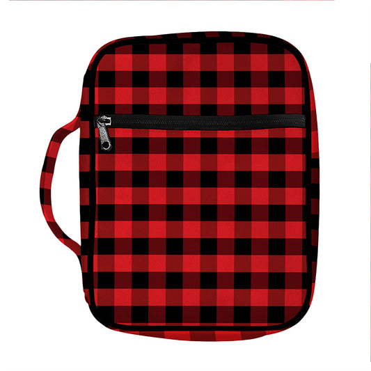 Red And Black Check Pattern Print Front Pocket Bible Bag