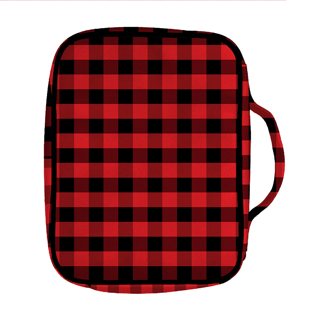 Red And Black Check Pattern Print Front Pocket Bible Bag