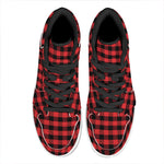 Red And Black Check Pattern Print High Top Leather Sneakers