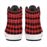 Red And Black Check Pattern Print High Top Leather Sneakers