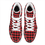 Red And Black Check Pattern Print High Top Leather Sneakers