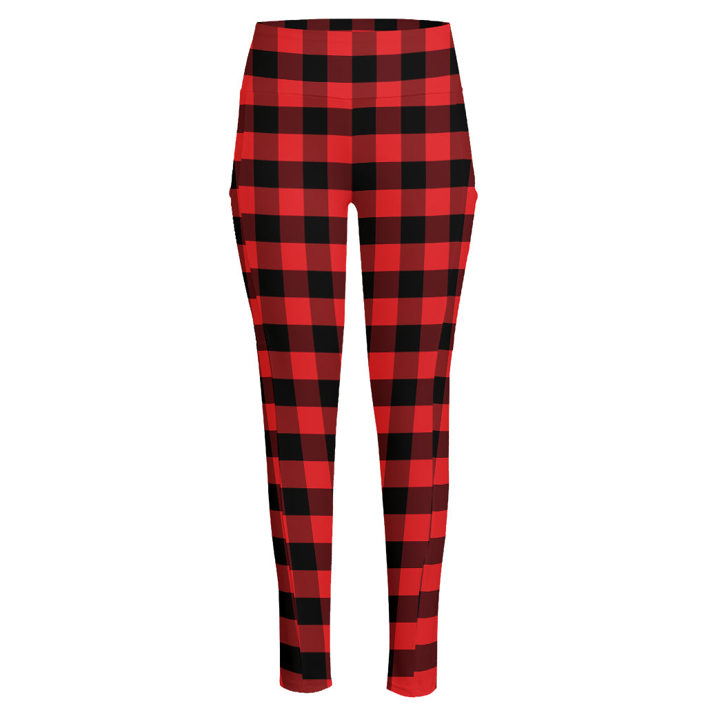 Red And Black Check Pattern Print High-Waisted Pocket Leggings