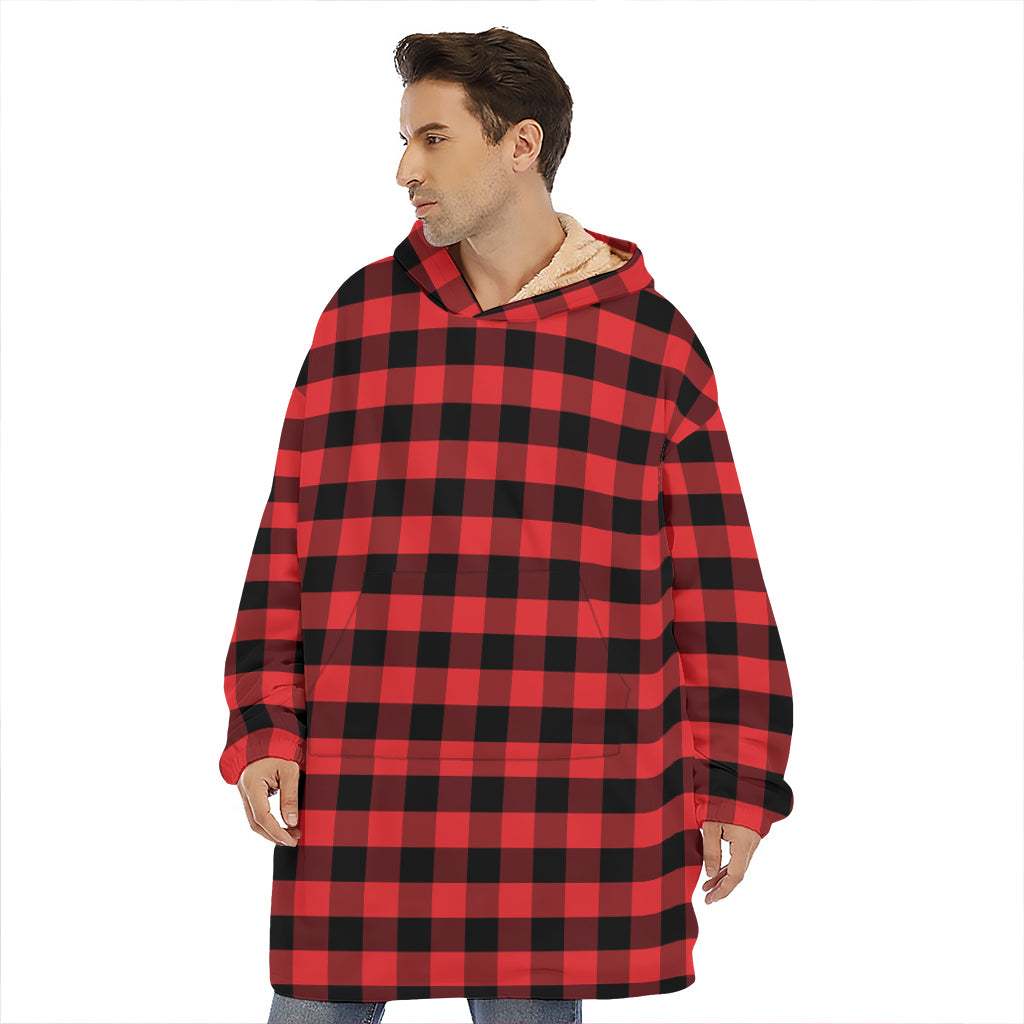 Red And Black Check Pattern Print Hoodie Blanket