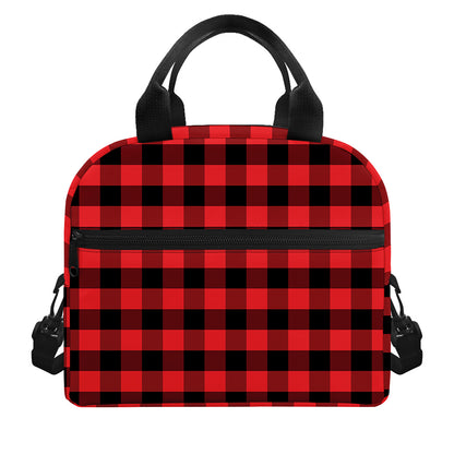 Red And Black Check Pattern Print Insulated Lunch Bag
