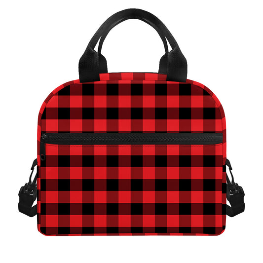 Red And Black Check Pattern Print Insulated Lunch Bag