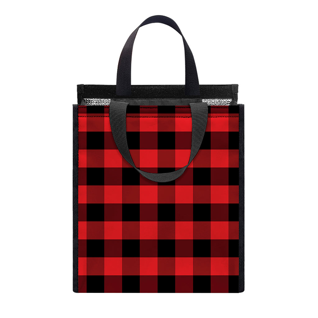 Red And Black Check Pattern Print Insulated Lunch Tote