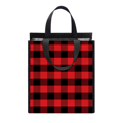 Red And Black Check Pattern Print Insulated Lunch Tote