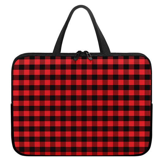 Red And Black Check Pattern Print Laptop Sleeve With Handle