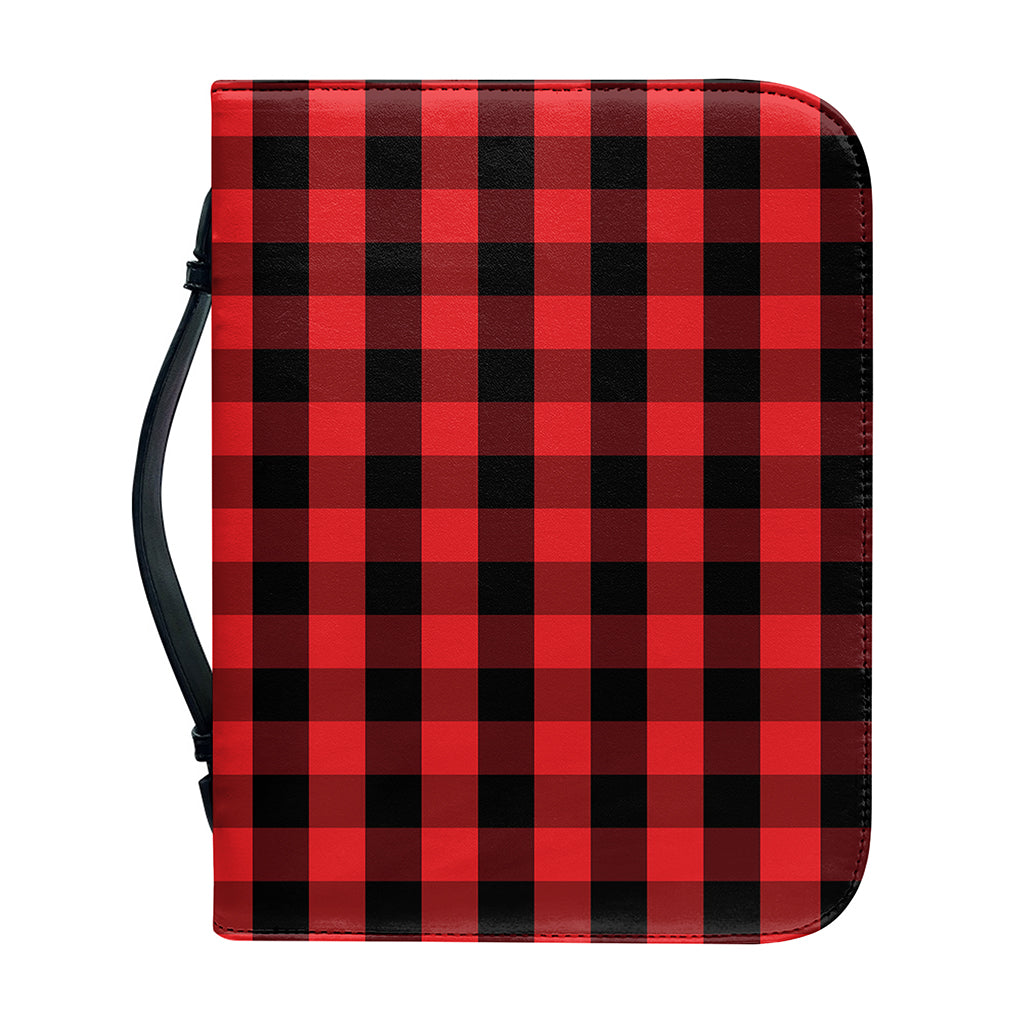 Red And Black Check Pattern Print Leather Bible Cover