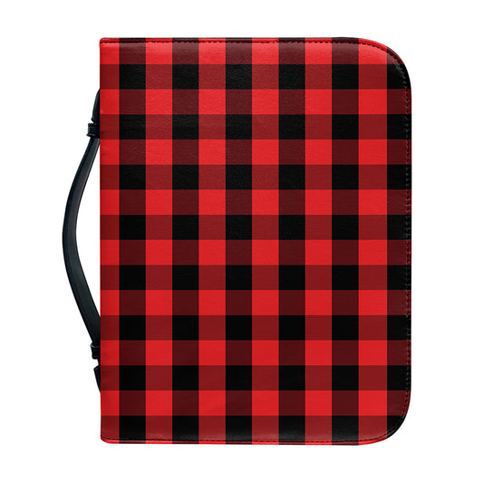 Red And Black Check Pattern Print Leather Bible Cover